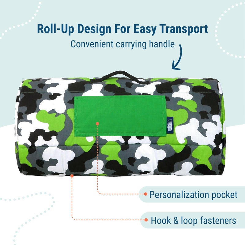Wildkin Kids Original Nap Mat â€“ Cozy Kids Sleep Mat with Pillow, Ideal for School & Travel - Camo Green - Image 4